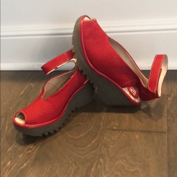 Fly London Yala Perf Peep-toe Wedge - Picture 1 of 4